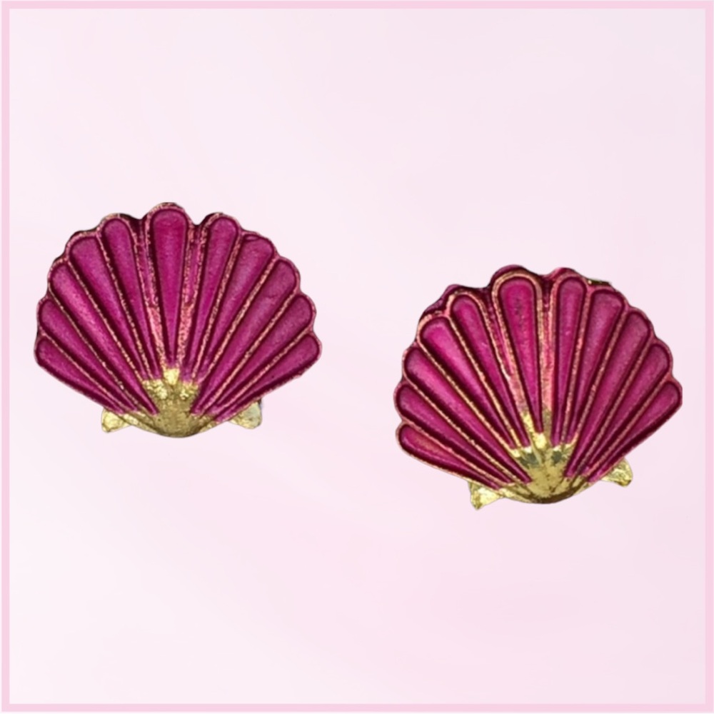 Magenta Clam Shell Earrings - Picture 2 of 6
